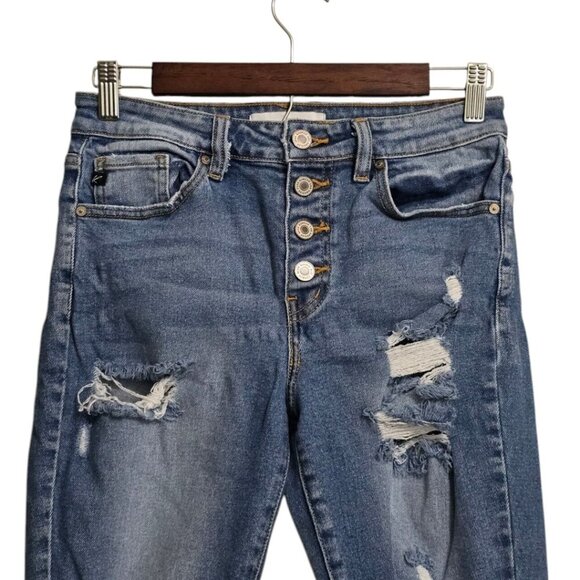 Kancan Raw Hem Destructed Mid-Rise Cropped Button Fly Jeans Sz 26 - Picture 2 of 9